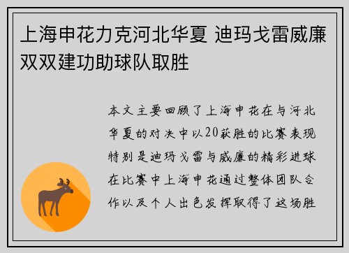 上海申花力克河北华夏 迪玛戈雷威廉双双建功助球队取胜